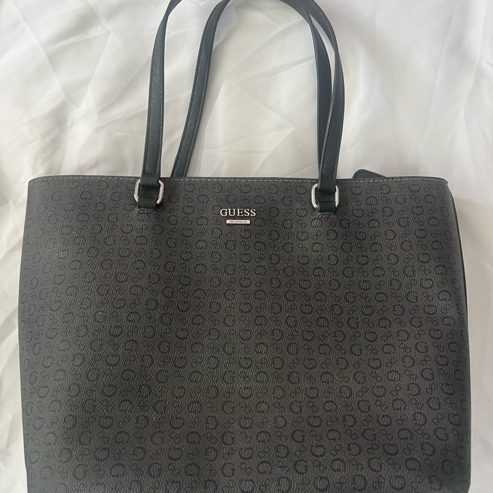 GUESS Black Monogram Tote Bag
